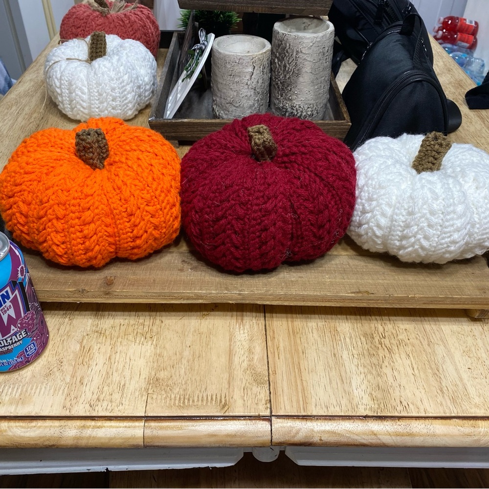 Handmade Knit Pumpkin Decor also available in many colors.